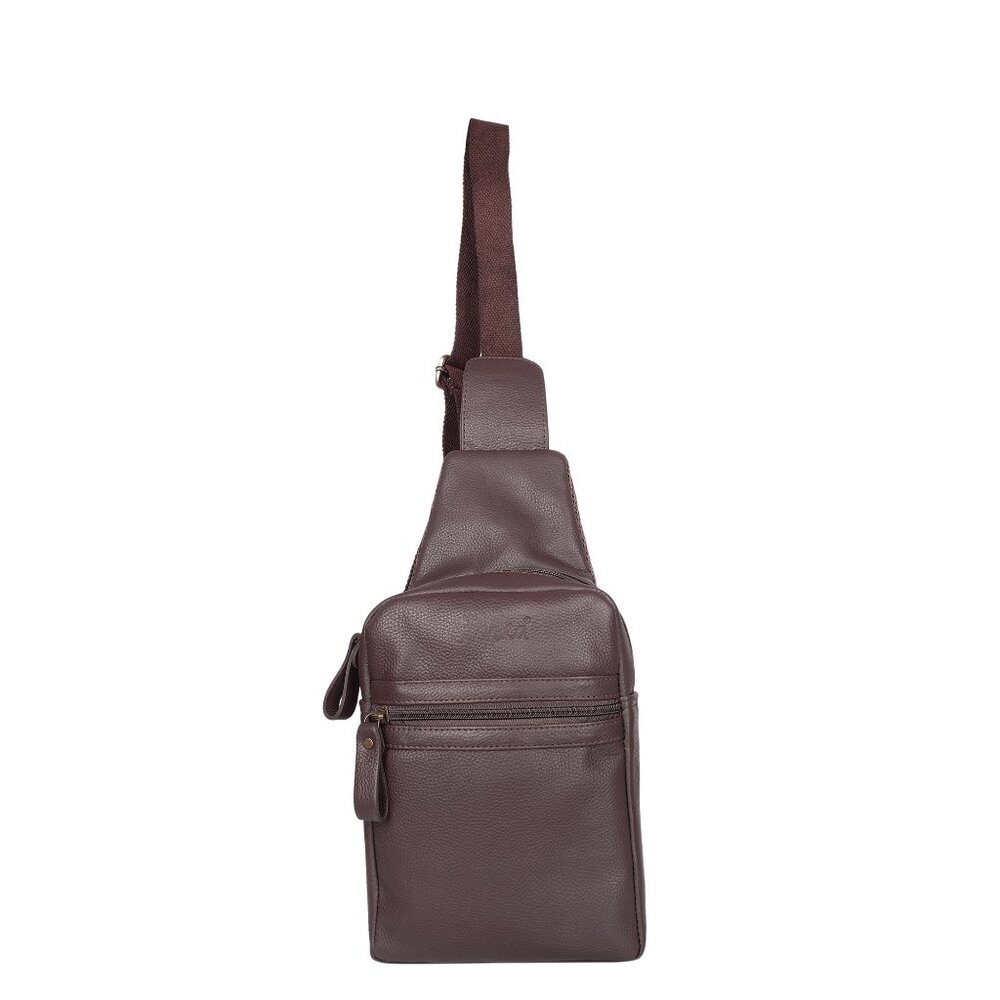Premium Leather Fanny Sling Bag for Women Men, Brown Chest Pack Crossbody Bags